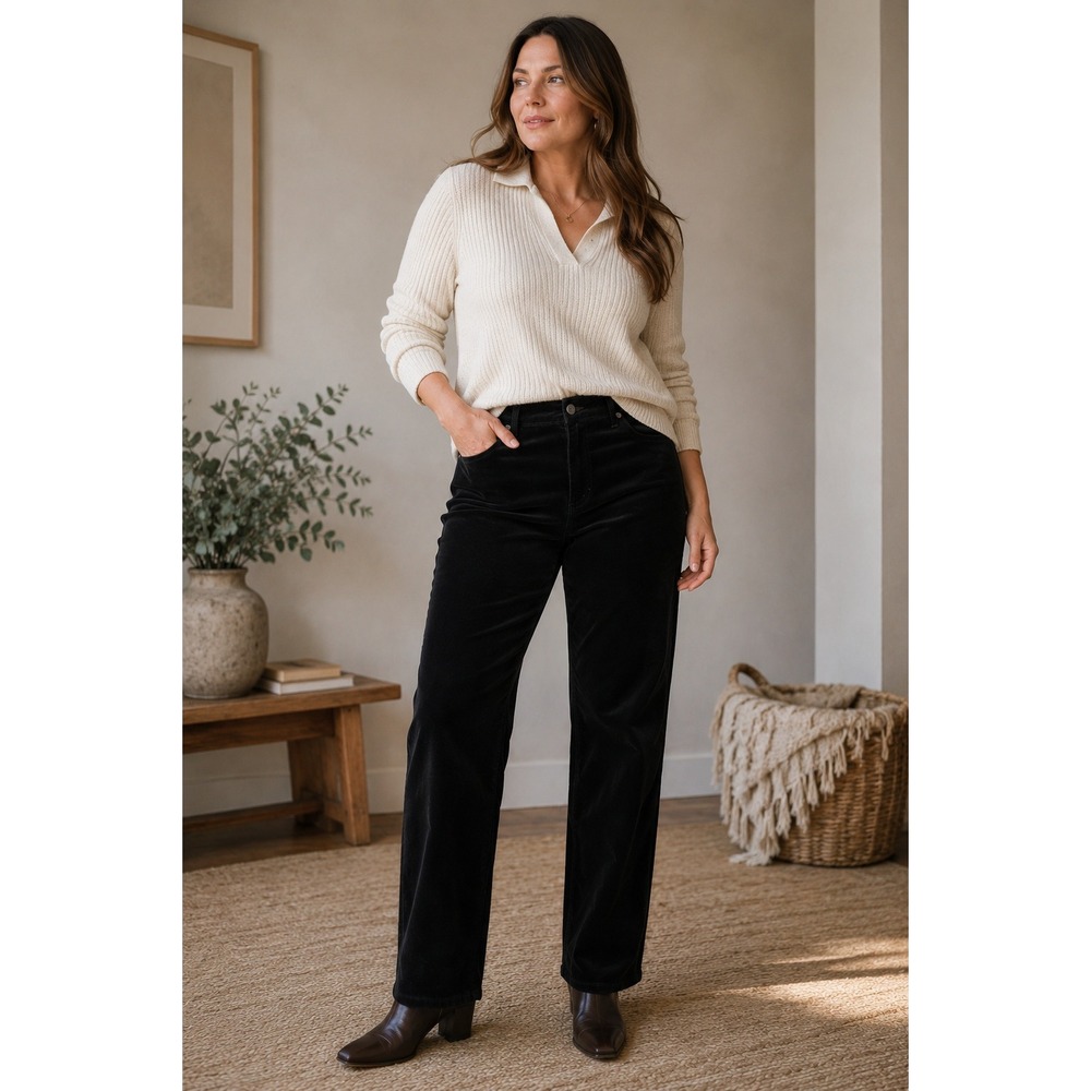 Vtg Barbara Lesser Black Corduroy Straight Leg Pants Dark Acadamia 16 Capsule